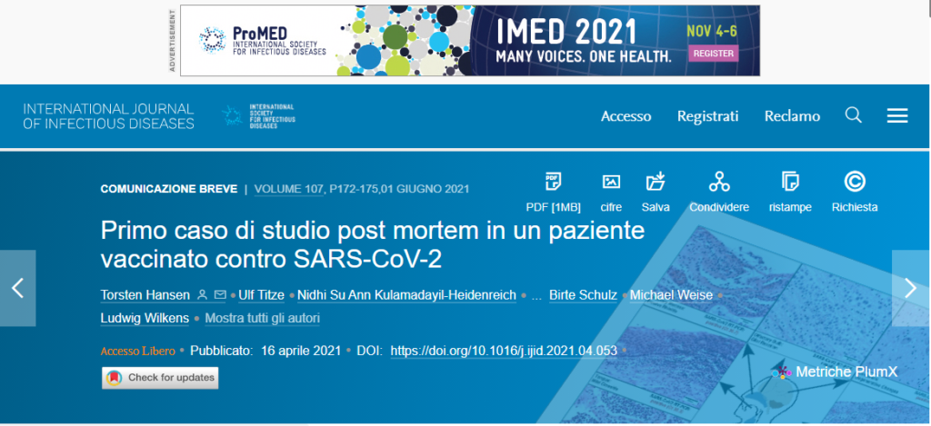 Primo caso di studio post mortem in un paziente vaccinato contro SARS-CoV-2